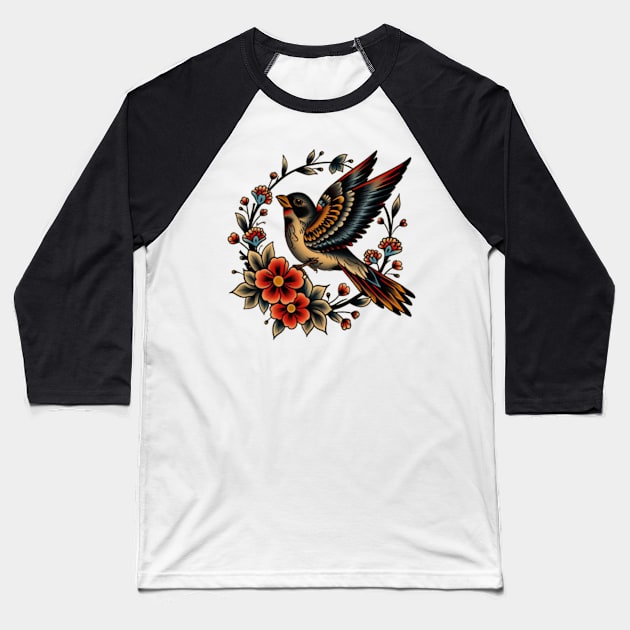 Traditional tattoo bird Baseball T-Shirt by Tiny crafty aliens